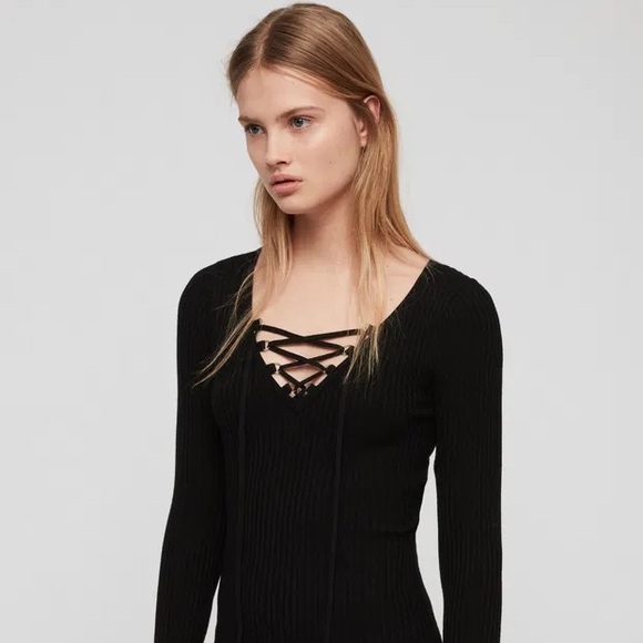All Saints Tamsin Black Long Sleeve lace up top - Picture 1 of 5